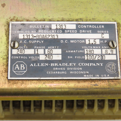Allen Bradley 1313-B0A62313 1.5HP DC Regulated Speed Drive 240V 1PH x 180VDC Out
