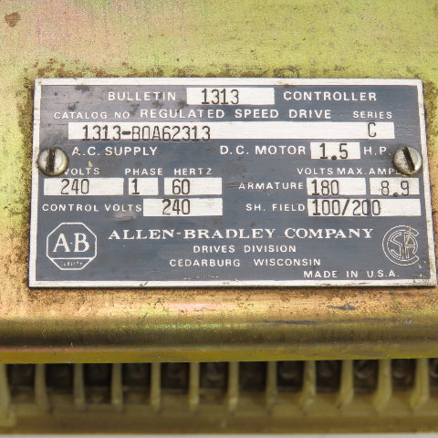 Allen Bradley 1313-B0A62313 1.5HP DC Regulated Speed Drive 240V 1PH x 180VDC Out