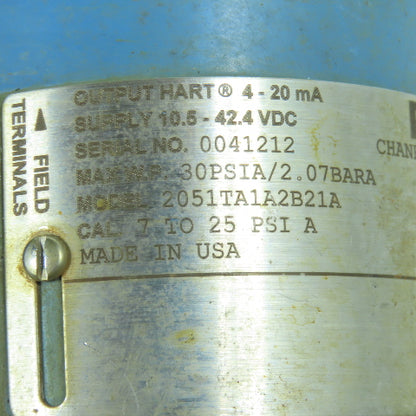 Rosemount 2051TA1A2B221A Pressure Transmitter 4-20mA 30PSIA Max 2102-3012