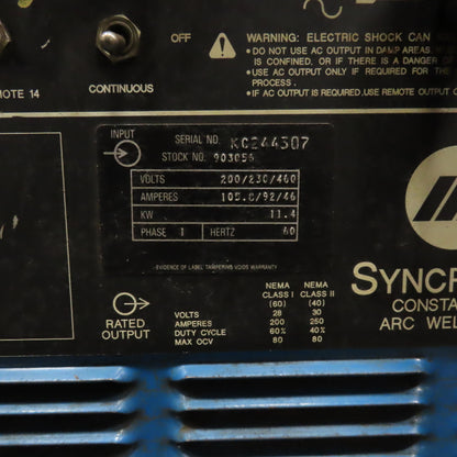 Miller 903056 Syncrowave 250 1Ph AC/DC TIG Stick Welder W/Coolant System 240v
