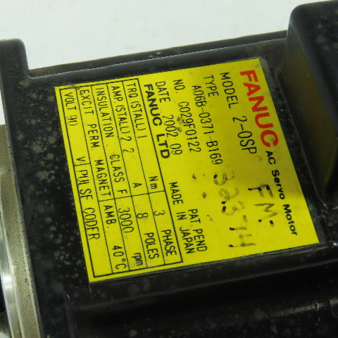 Fanuc A06B-0371-B169 AC Servo Motor 3000RPM 90V W/ Pulsecoder A860-0346-T041