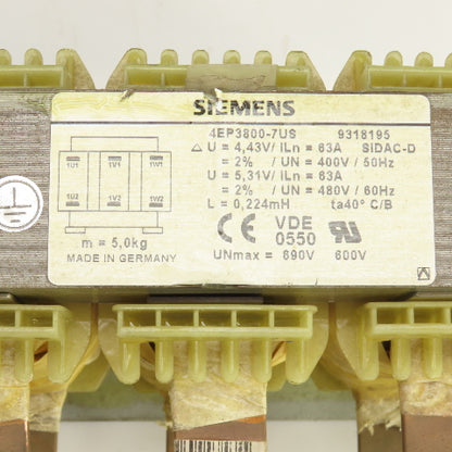 Siemens 4EP3800-7US Main Choke 600V 63A 480V 60/50HZ