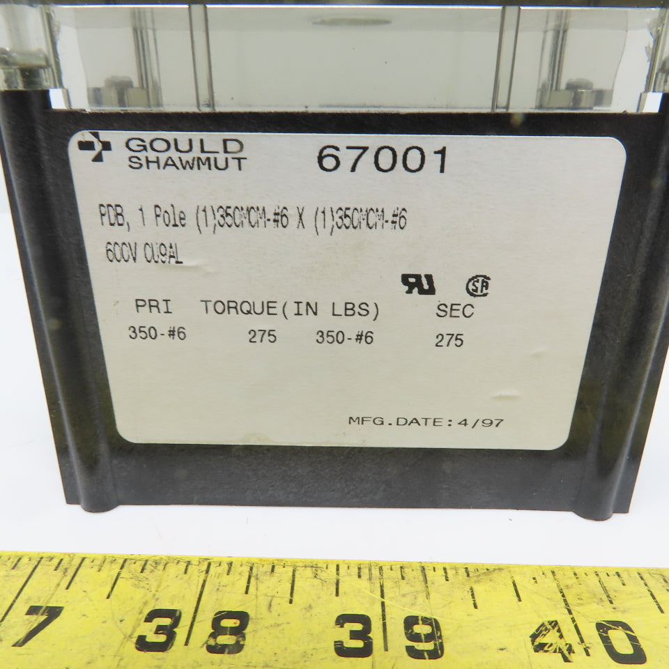 Gould/Shawmut 67001 Power Distribution Block 1-Pole 310A 600V 350MCM-#6
