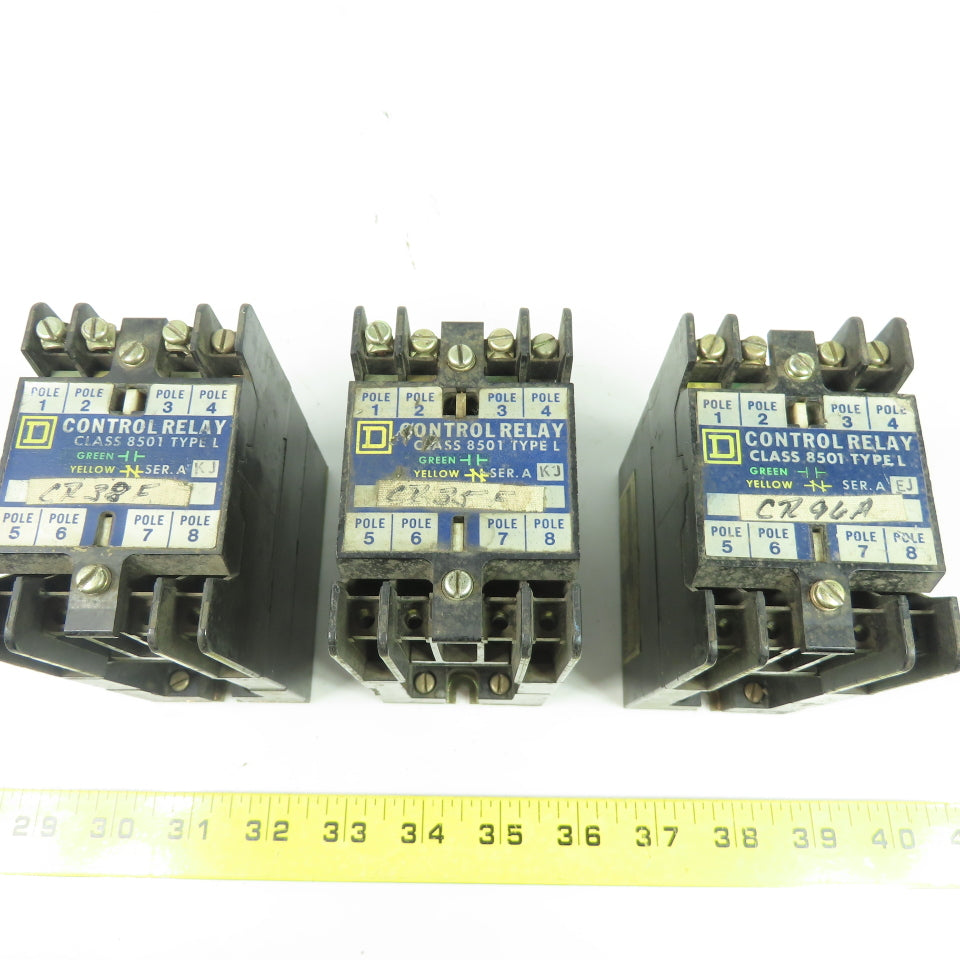 Square D L0-20 Ser A Control Relay Class 8501 600VAC 10A 120V Coil Lot Of 3