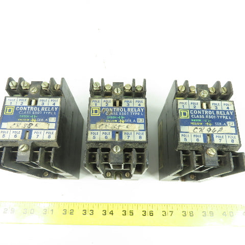 Square D L0-20 Ser A Control Relay Class 8501 600VAC 10A 120V Coil Lot Of 3