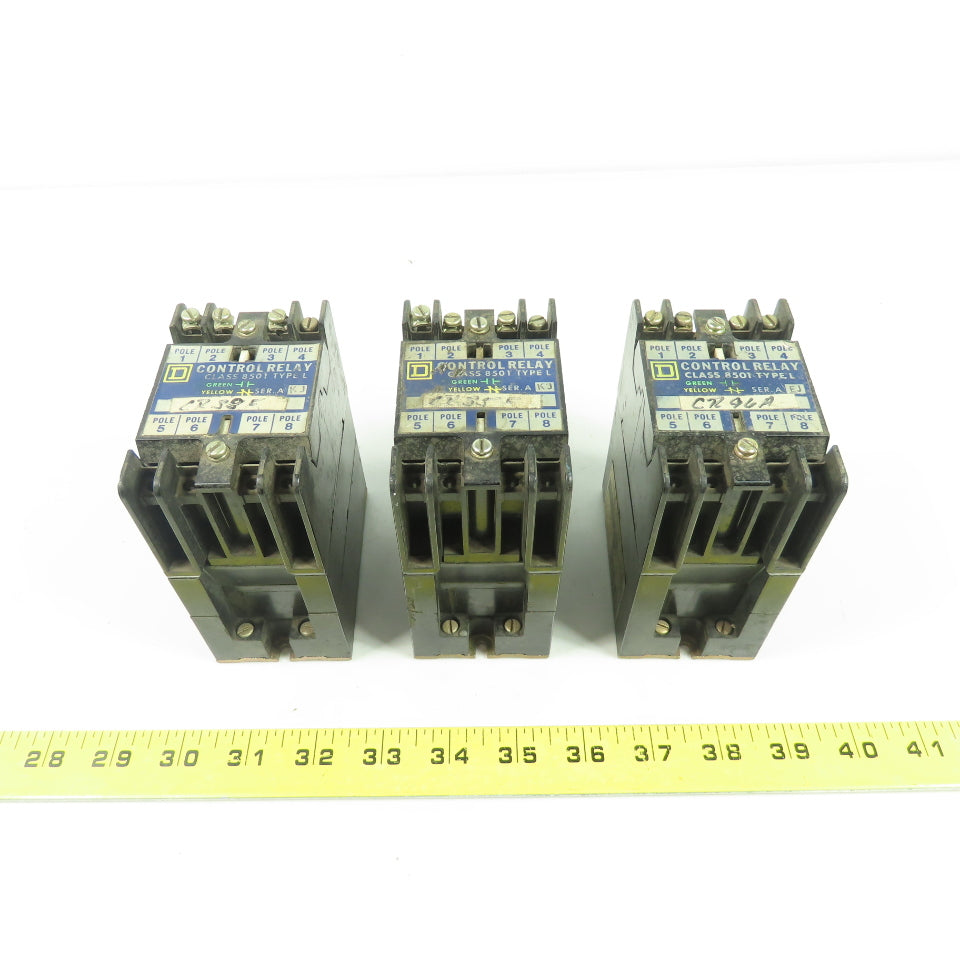 Square D L0-20 Ser A Control Relay Class 8501 600VAC 10A 120V Coil Lot Of 3
