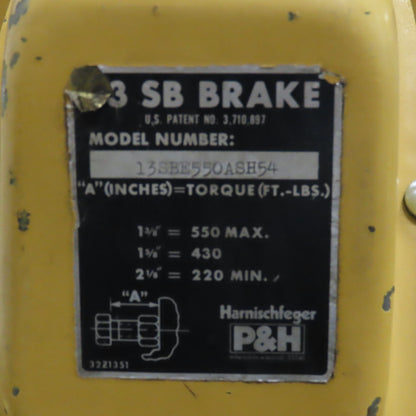 P&H 13SBE550ASH54 13" DC Brake 550 Max Ft/Lbs.