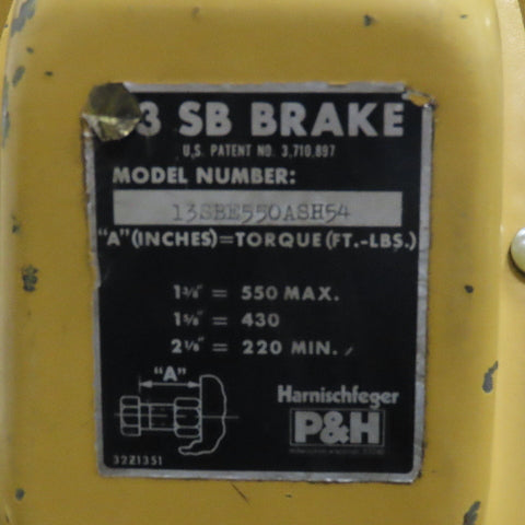 P&H 13SBE550ASH54 13" DC Brake 550 Max Ft/Lbs.