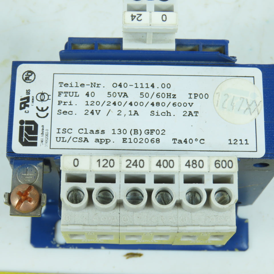 040-1114.00 50VA Transformer Pri 120/240/400/480/600V Sec 240V 2.1A