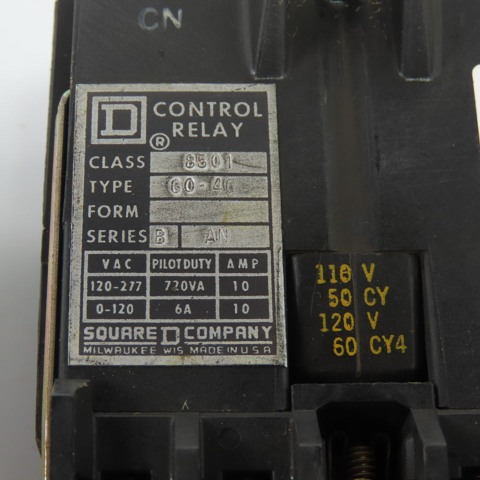 Square D 8501 GO-40 Ser B Control Relay 10A 120V Coil Lot Of 6
