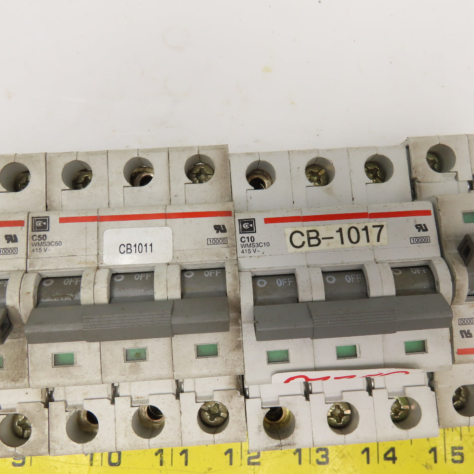 Cutler Hammer WMS3C50 WMS3C10 50A & 10A 415V 3 Pole Breaker Lot Of 4