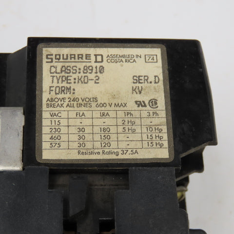 Square D 8910K02 575V 15Hp Max Relay Contactor 120V Coil Lot Of 2