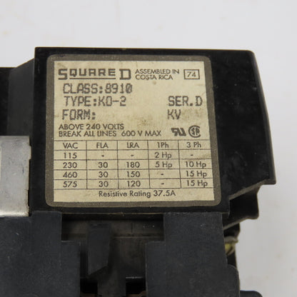 Square D 8910K02 575V 15Hp Max Relay Contactor 120V Coil Lot Of 2