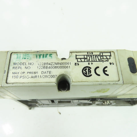 Numatics 122BB4Z2MN00061 150PSI 2/4Way Solenoid Pneumatic Valve Manifold 24VDC