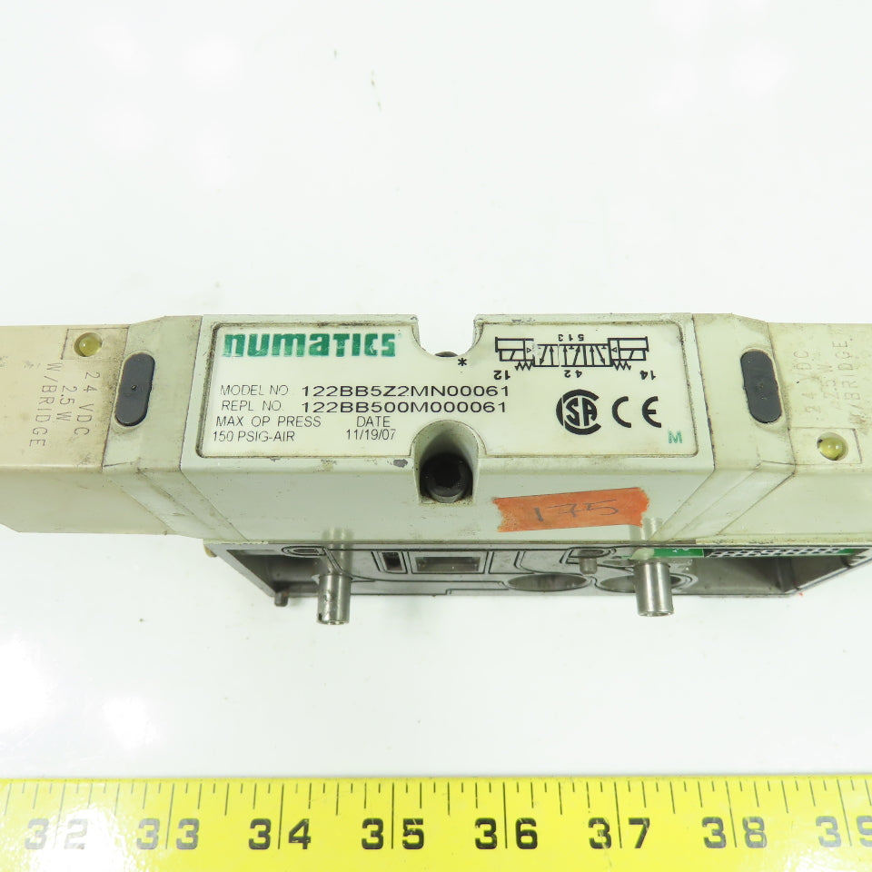 Numatics 122BB5Z2MN00061 150PSI 4-Way Solenoid Pneumatic Valve Manifold 24VDC