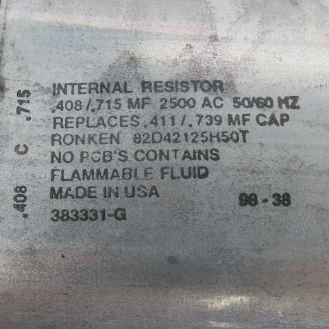 Ronken 82D42125H50T Capacitor .408/.718 MF 2500 AC 50/60Hz