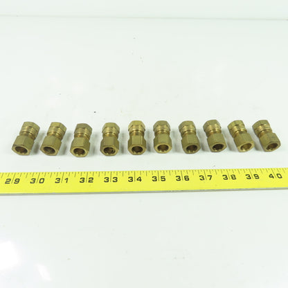 1/2" Compression 3/8" NPT Straight Brass Hydraulic Fitting Lot 10
