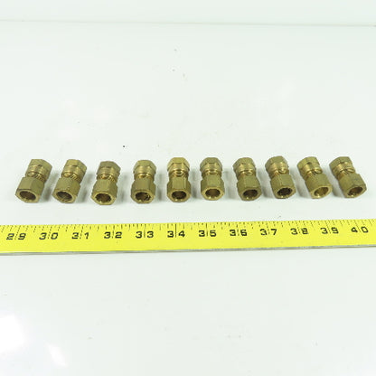 1/2" Compression 3/8" NPT Straight Brass Hydraulic Fitting Lot 10
