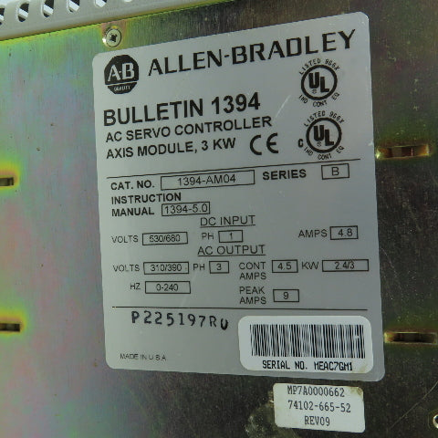 Allen Bradley 1394-AM04 Ser B 3kW AC Servo Controller Axis Module (Broken Cover)