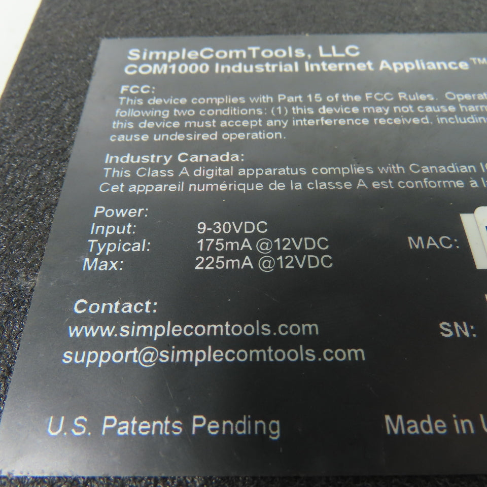SimpleCom COM1000 Industrial Internet Appliance 9-30VDC