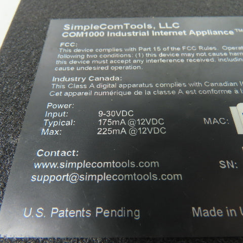 SimpleCom COM1000 Industrial Internet Appliance 9-30VDC