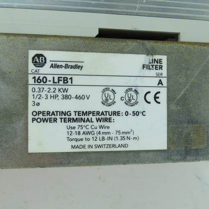 Allen Bradley 160-BA02NPS1P1 0.75HP Variable Speed Drive W/ 160-LFB1 Line Filter