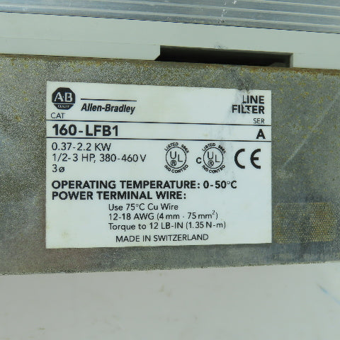 Allen Bradley 160-BA02NPS1P1 0.75HP Variable Speed Drive W/ 160-LFB1 Line Filter