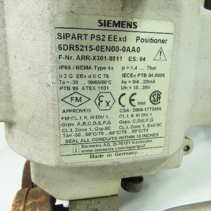 Siemens 6DR5215-0EN00-0AA0 SIPART PS2 Electropneumatic Valve Positioner Actuator