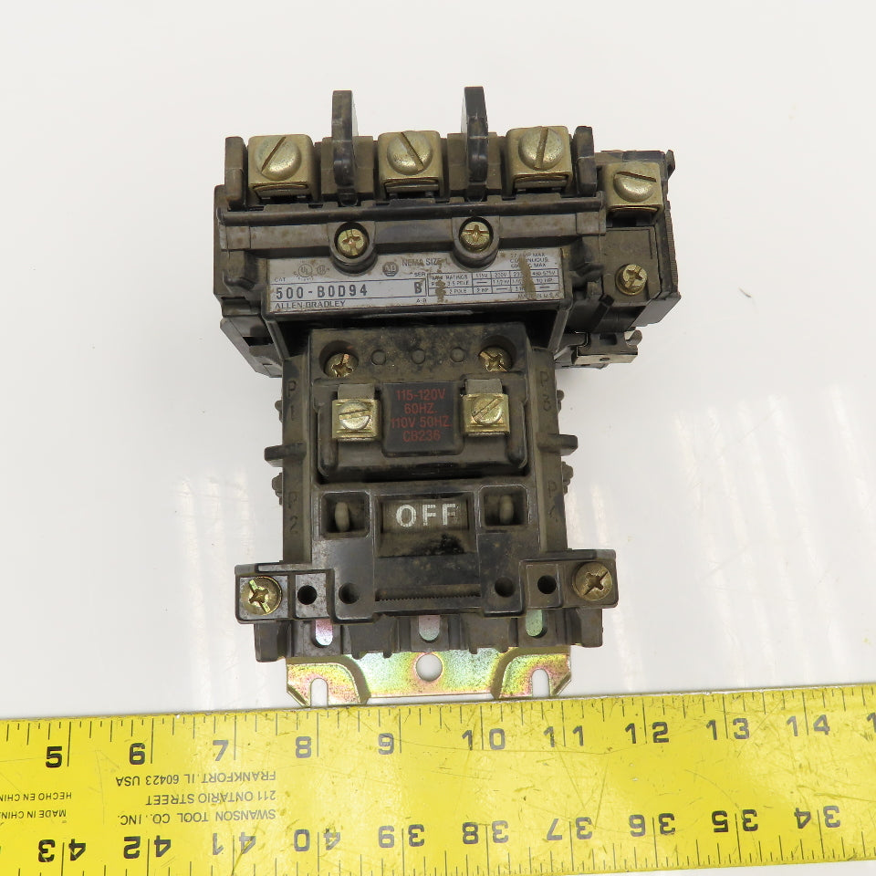 Allen Bradley 500-BOD94 Size 1 Motor Starter 600V 10Hp 120V Coil