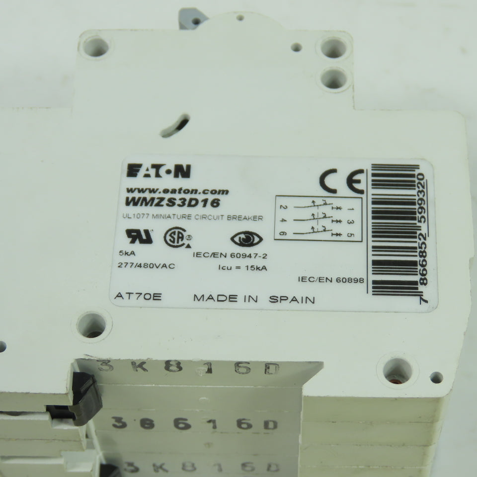 Eaton WMZS3D16 277/480VAC Circuit Breaker 16A 3-Pole