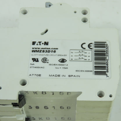 Eaton WMZS3D16 277/480VAC Circuit Breaker 16A 3-Pole
