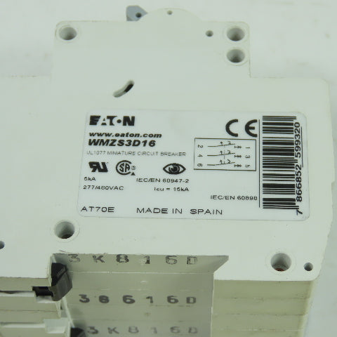 Eaton WMZS3D16 277/480VAC Circuit Breaker 16A 3-Pole