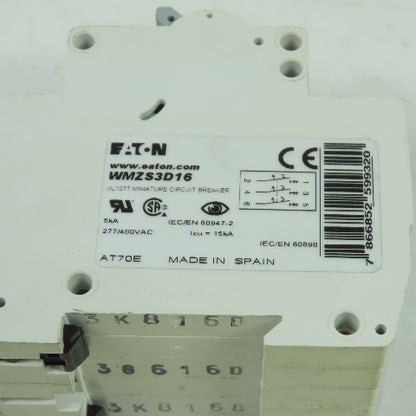 Eaton WMZS3D16 277/480VAC Circuit Breaker 16A 3-Pole