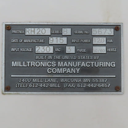 Milltronics RH20 208/230V 3Ph Vertical Milling Machine Parts/Repairs