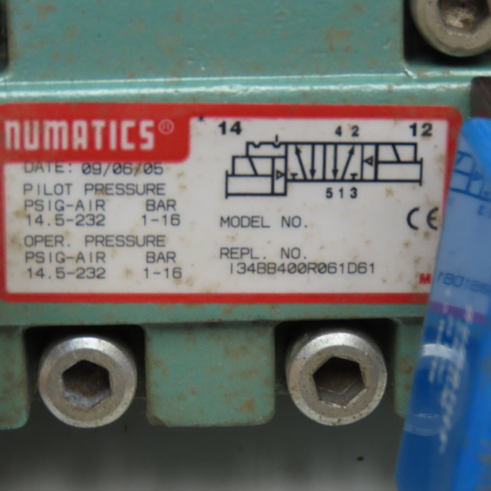 Numatics 134BB400R061D61 Pneumatic Directional Valve 5/2 Position Detent 24VDC