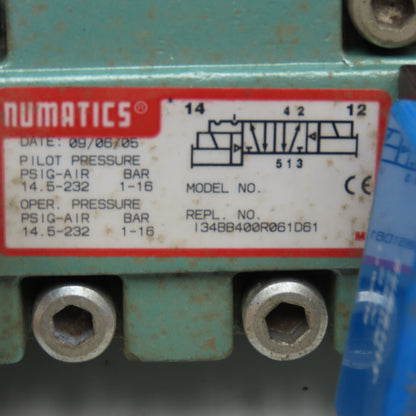 Numatics 134BB400R061D61 Pneumatic Directional Valve 5/2 Position Detent 24VDC