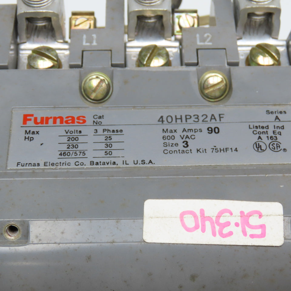 Furnas 40HP32AF Size 3 Contactor 90A 600VAC MAX 120V Coil