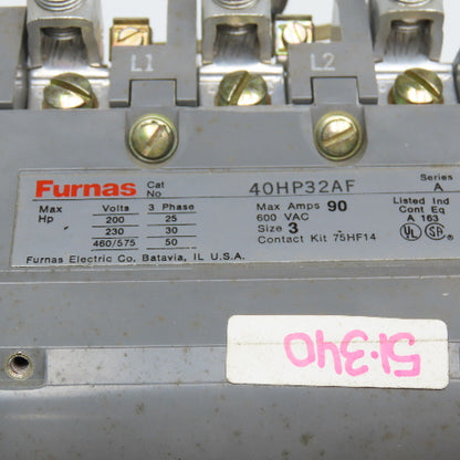 Furnas 40HP32AF Size 3 Contactor 90A 600VAC MAX 120V Coil