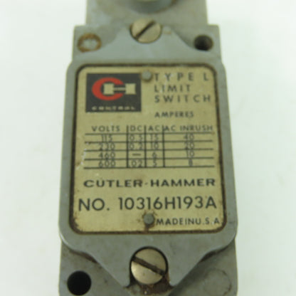 Allen Bradley 10316H193A 600VAC Heavy Duty Limit Switch