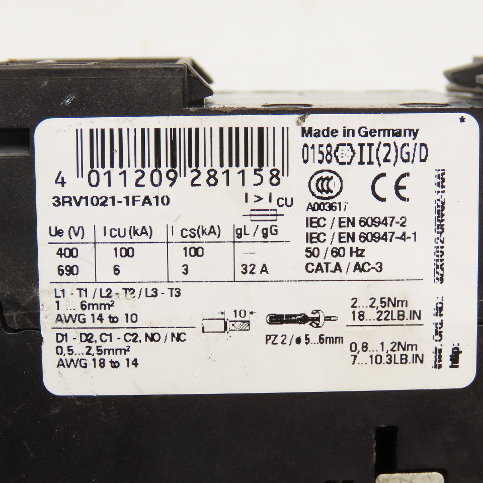 Siemens 3RV1021-1FA10 3RT1017-1AK61 Manual Motor Starter 3.5-5A Overload Trip
