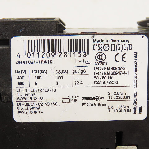 Siemens 3RV1021-1FA10 3RT1017-1AK61 Manual Motor Starter 3.5-5A Overload Trip