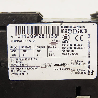 Siemens 3RV1021-1FA10 3RT1017-1AK61 Manual Motor Starter 3.5-5A Overload Trip