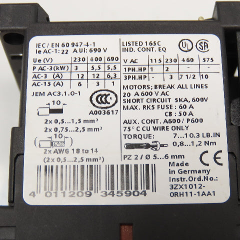 Siemens 3RV1021-1FA10 3RT1017-1AK61 Manual Motor Starter 3.5-5A Overload Trip