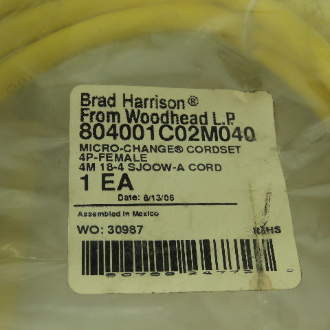 Brad Harrison 804001C02M040 Micro-Change Cordset 5-Pin Female 4M Lot Of 4