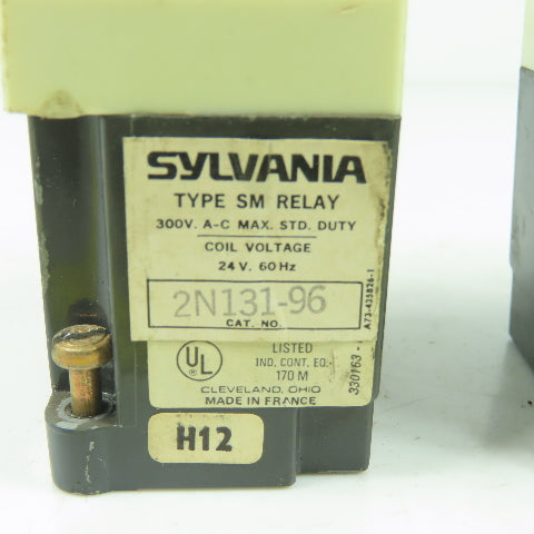 Sylvania 2N131-96 Type SM Relay 300VAC 24V Coil 60Hz Lot Of 3