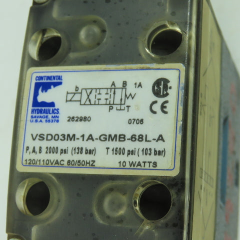 Continental VSD03M-1A-GMB-68L-A Hydraulic Directional Control Valve 120VAC