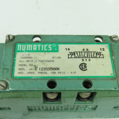 Numatics 123SS500K Pneumatic Solenoid Air Control Valve 150PSI 120V 50/60Hz