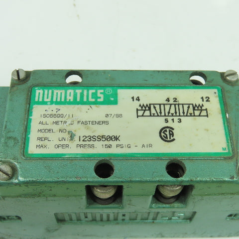 Numatics 123SS500K Pneumatic Solenoid Air Control Valve 150PSI 120V 50/60Hz