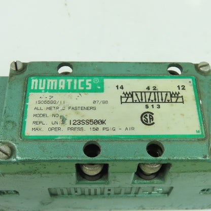 Numatics 123SS500K Pneumatic Solenoid Air Control Valve 150PSI 120V 50/60Hz