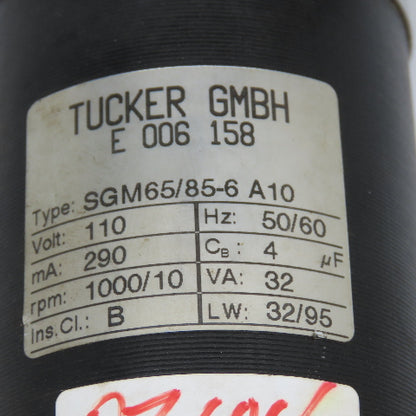 Tucker SGM65/85-6 110V 290mA 1000/10 RPM Geared Synchronous Motor